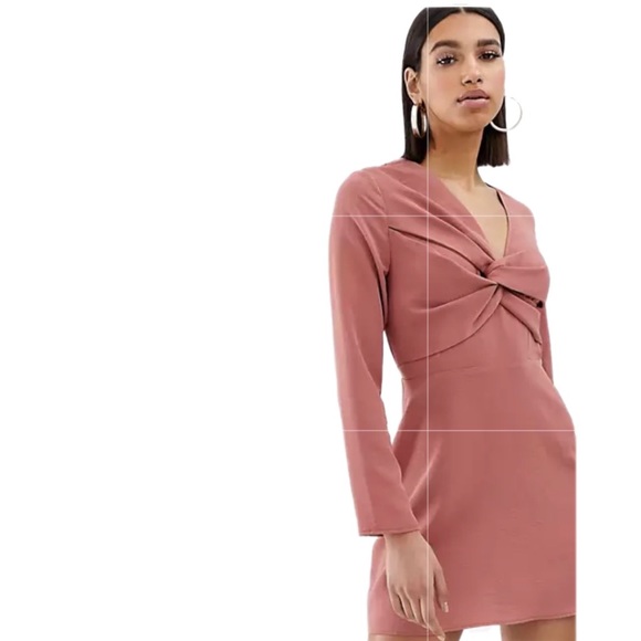 Miss Guided Long Sleeve Cross Over Front Mini Dress Rusty Pink Size 6 NWT - Picture 2 of 11